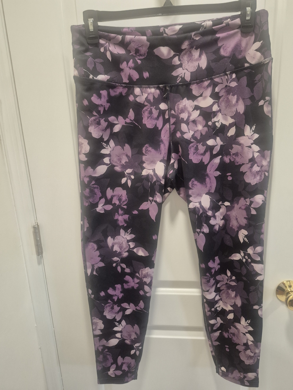 Danskin Black Leggings with Purple Floral Print